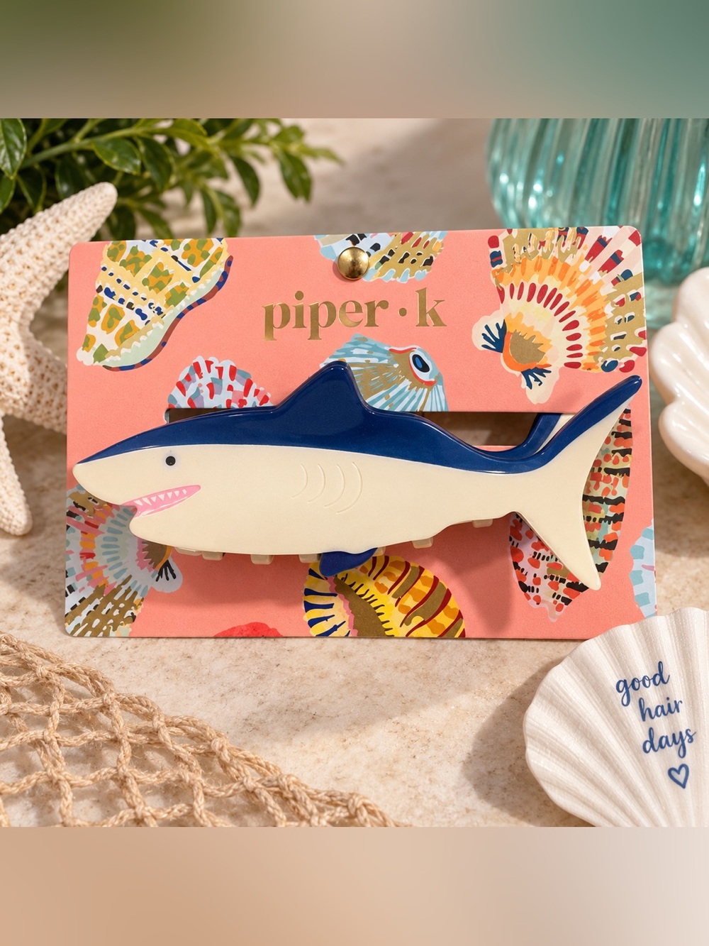 Piper K Shark Claw Hair Clip Blue Cream Novelty Ocean